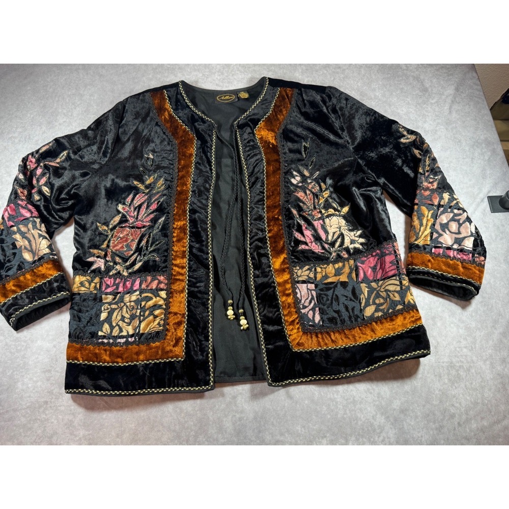 Allure Velvet Floral Patchwork Burnout Jacket Black Copper Boho Art to Wear 1X